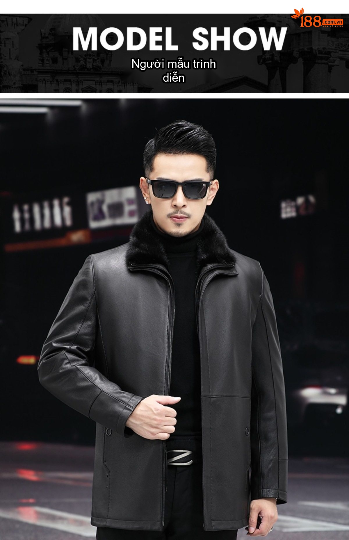 Áo Khoác Da Nam Da Thật Lớp Đầu Tiên Cổ Lông Chồn Có Thể Tháo Rời Màu Đen chi tiết 19