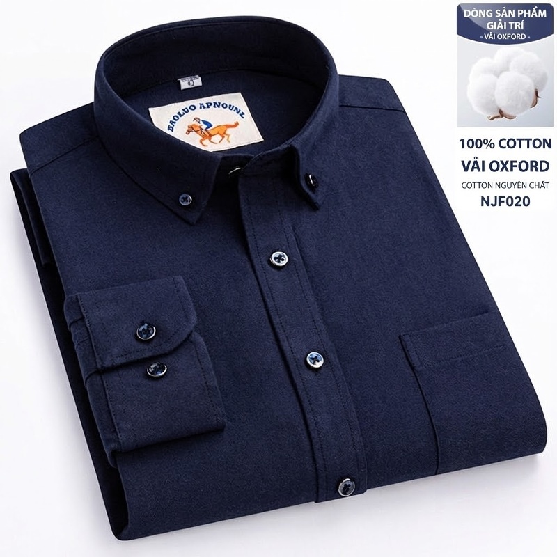 Áo Sơ Mi Nam Tay Dài Oxford Cotton Thoáng Khí Họa Tiết Kẻ Sọc Lớn Màu Xanh Dương, Đen, Trắng, Xám...