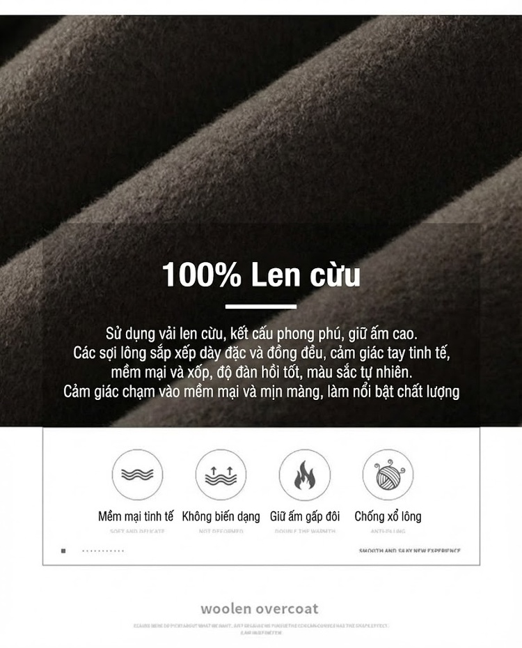 Áo Khoác Nam Cổ Bẻ Thu Đông Hai Mặt Lông Cừu Nguyên Chất Dáng Ôm Vừa Vặn Màu Đen, Xám, Nâu chi tiết 3