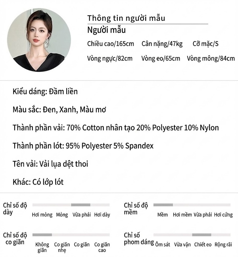 Đầm Dự Tiệc Dáng Ôm Cổ Búp Bê Phong Cách Pháp Trẻ Trung Thanh Lịch Màu Đen, Kem, Xanh chi tiết 2