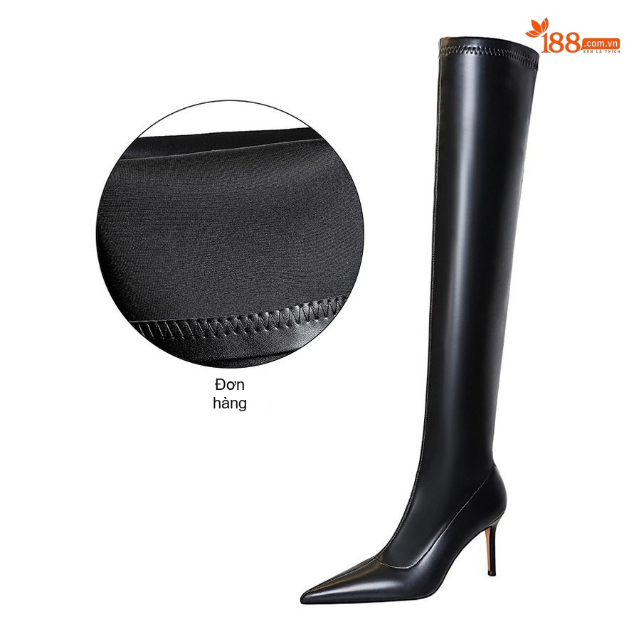 Boot Nữ Da Bóng Ôm Chân Chiều Cao Đế Khoảng 8cm Màu Đen