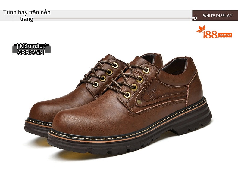 Giày da bò outdoor công sở buộc dây đế cao 3 cm chi tiết 25