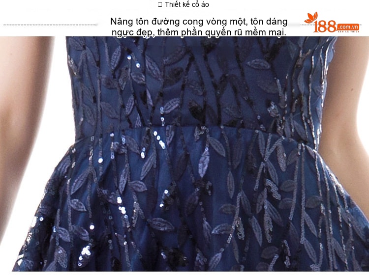 Váy Dạ Hội Dáng Dài Cổ chữ Vuông Tay Bồng Thướt Tha Màu Xanh Navy chi tiết 12