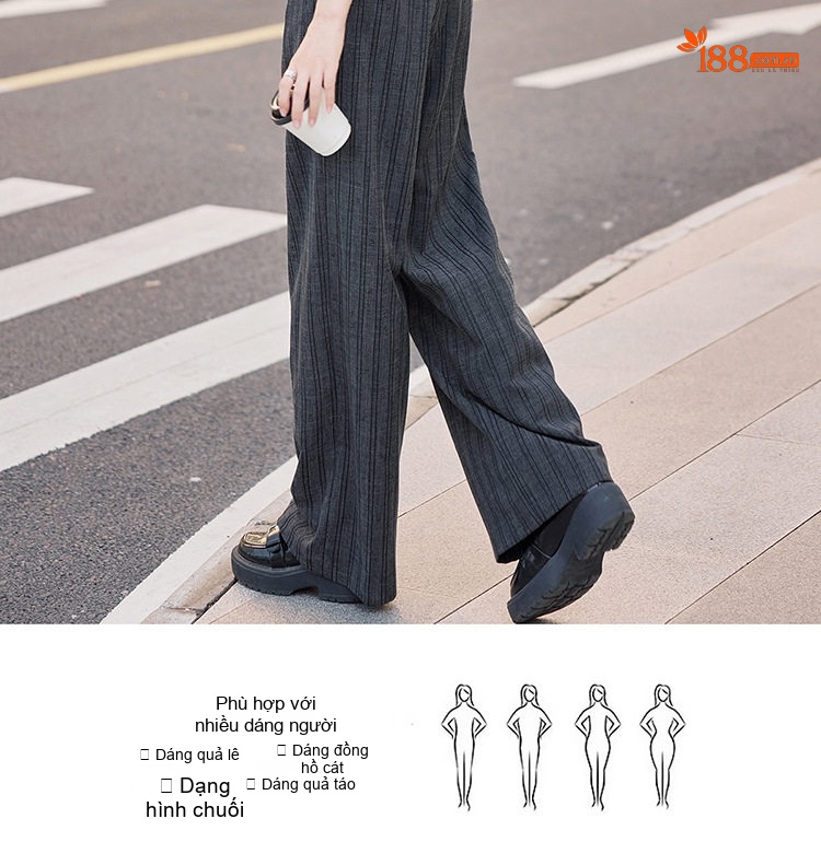 Set Bộ Tiểu Thư Áo Khoác Quần Ống Rộng Dáng Suông Kẻ Sọc Màu Xám, Nâu chi tiết 9