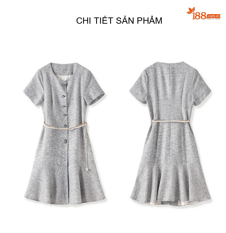 Váy Tiểu Thư Tay Ngắn dáng chữ A Chiết Eo Phong Cách Thanh Lịch Màu Xám chi tiết 12
