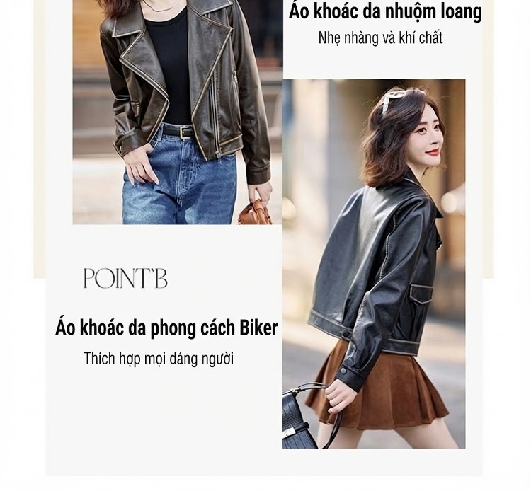 Áo Khoác Da Nữ Dáng Ngắn Phong Cách Moto Thời Trang Màu Đen, Nâu chi tiết 4