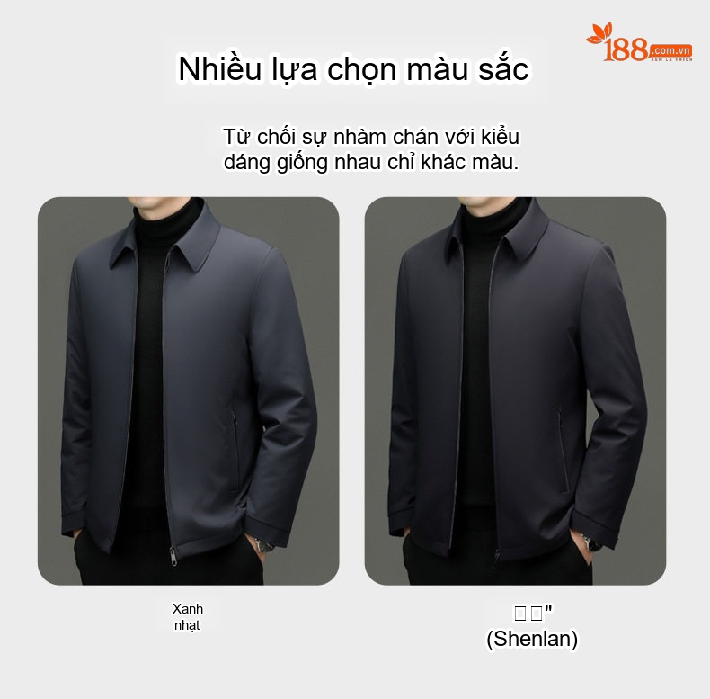 Áo Khoác Phao Nam Công Sở Dáng Ngắn Lót Lông Vũ Giữ Ấm Màu Xanh Navy chi tiết 4