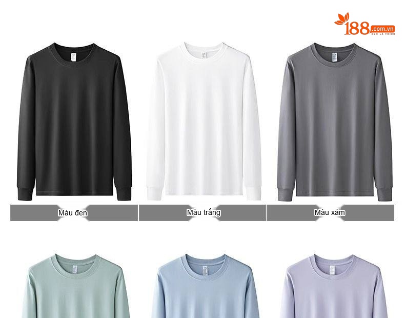 Áo Thun Tay Dài Nam Cotton 270g Cổ Tròn Dáng Rộng Màu Xám, Trắng, Đen, Xanh... chi tiết 10