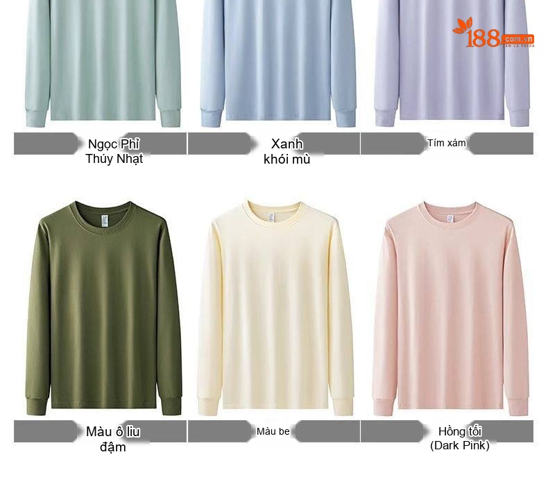 Áo Thun Tay Dài Nam Cotton 270g Cổ Tròn Dáng Rộng Màu Xám, Trắng, Đen, Xanh... chi tiết 11