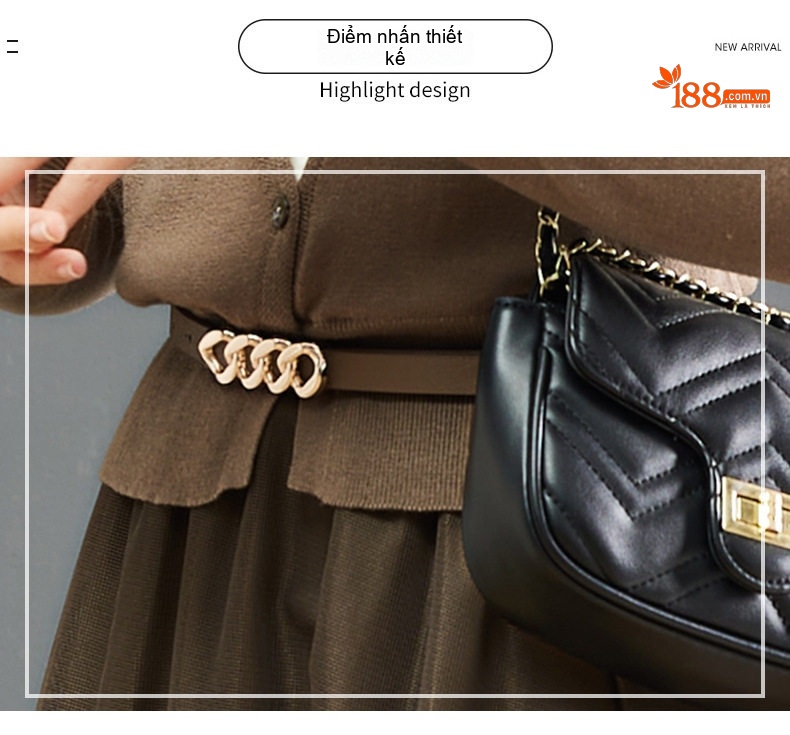 Set Áo Cardigan Dệt Kim và Chân Váy Midi Xòe Phong Cách Thời Trang Thu Đông Màu Nâu, Kem chi tiết 5