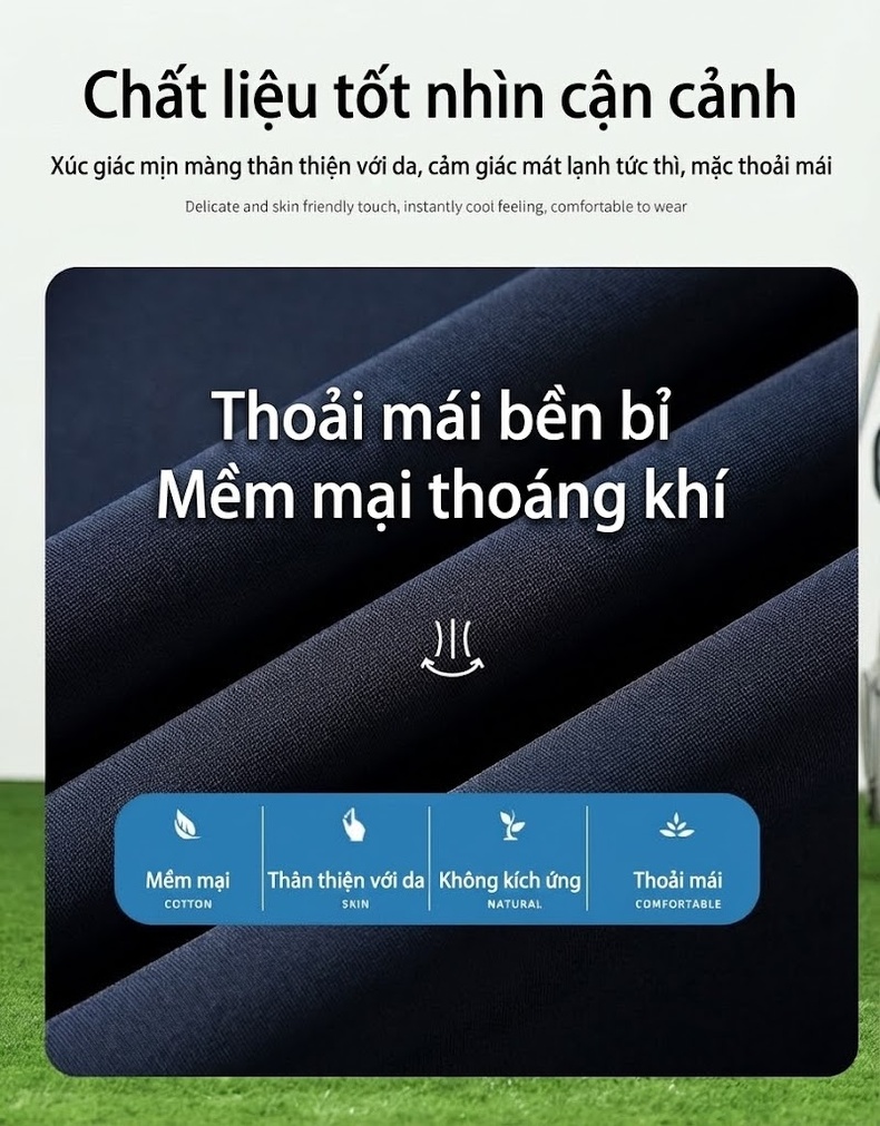 Quần Golf Dài Nam Ống Đứng Mỏng Mát Chống Nhăn Thoáng Khí Màu Xám, Đen chi tiết 2
