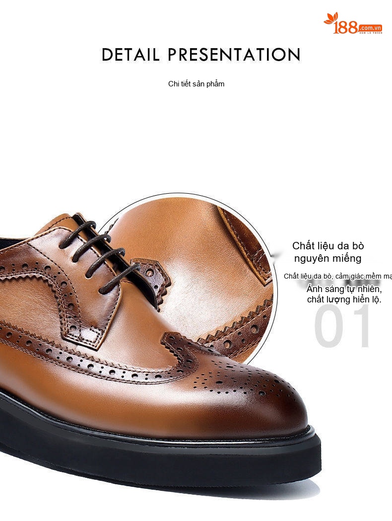Giày Tây Buộc Dây Nam Da Bò Dáng Oxford Chiều Cao Đế Khoảng 3cm Màu Đen, Nâu chi tiết 11