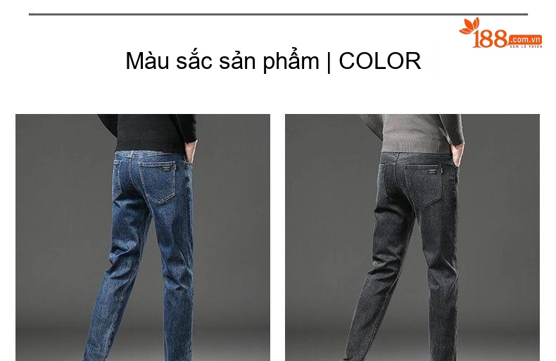 Quần Jeans Dáng Ôm Ống Đứng Nam Màu Xám Khói, Đen, Xanh Navy chi tiết 6