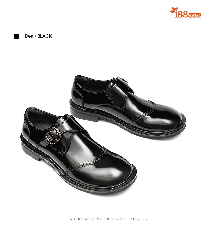 Giày Tây Nam Da Bóng Quai Khóa Chiều Cao Đế Khoảng 3cm Màu Đen, Nâu chi tiết 14