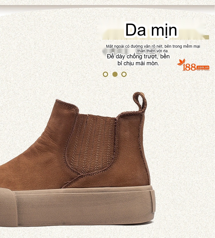 Giày Boot Martin Nữ Da Bò Mũi Tròn Chiều Cao Đế Khoảng 4cm Màu Nâu, Xám, Xanh chi tiết 2