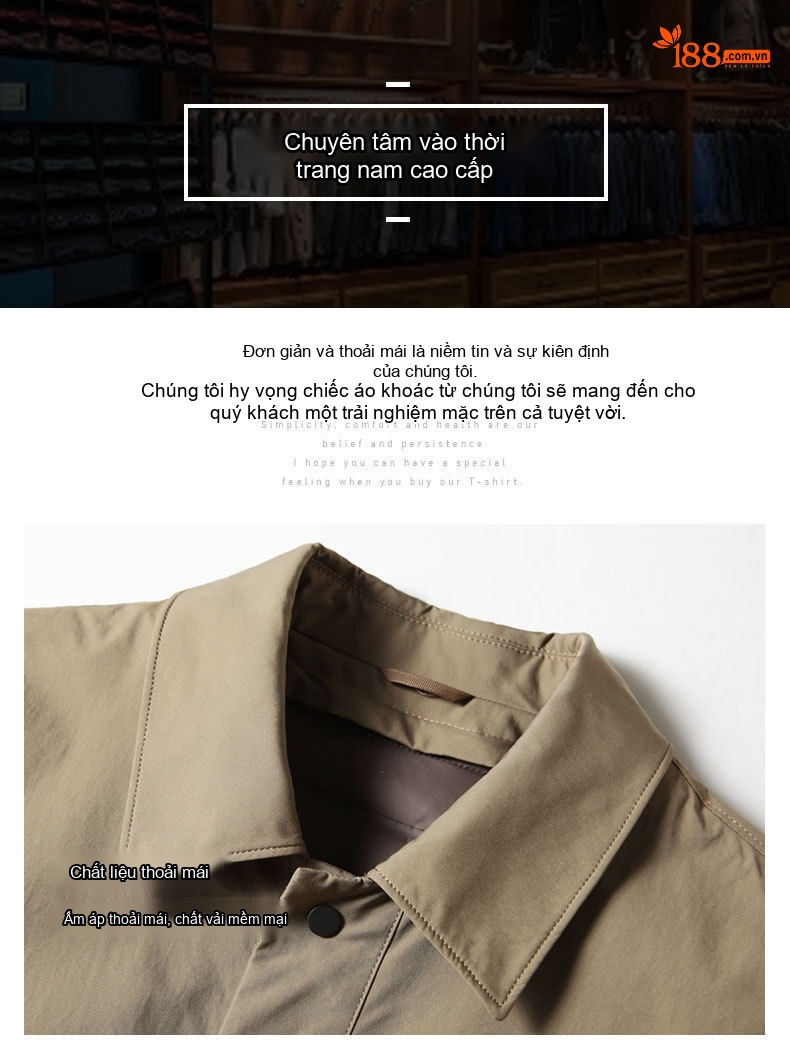Áo Khoác Gió Nam Cổ Bẻ Lót Lông Vũ Tháo Rời Dáng Dài Giữ Ấm Phong Cách Doanh Nhân Màu Be, Đen chi tiết 5