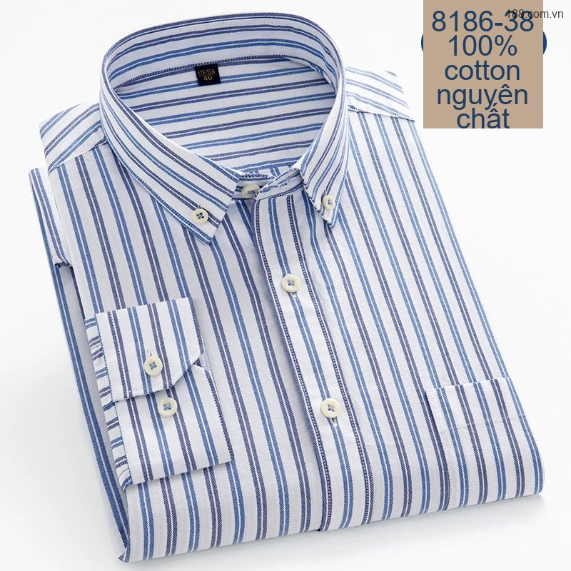 Áo Sơ Mi Nam Tay Dài Cotton Kẻ Sọc Thanh Lịch Phong Cách Công Sở Màu Trắng, Xanh, Đen, Đỏ...