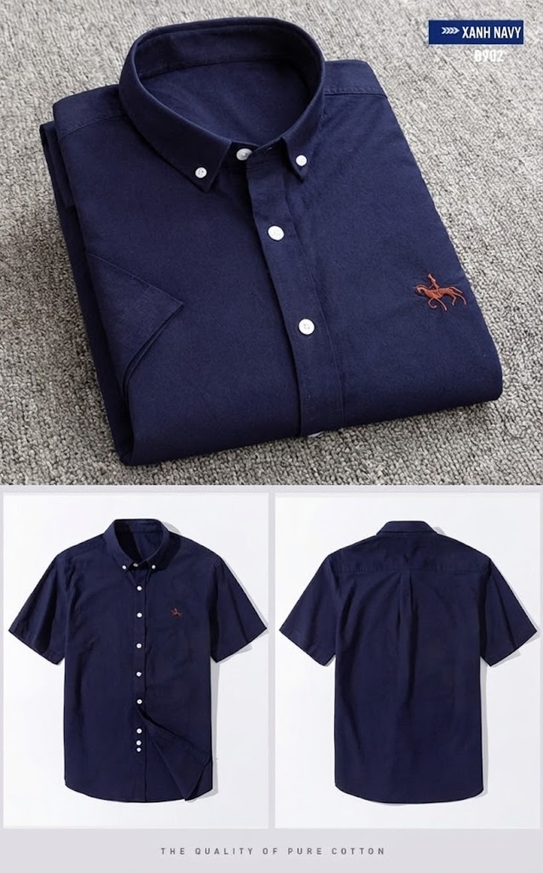 Áo Sơ Mi Ngắn Tay Nam Cotton Oxford Dáng Ôm Vừa Vặn Màu Trắng, Xám, Xanh Dương, Xanh Mint... chi tiết 10