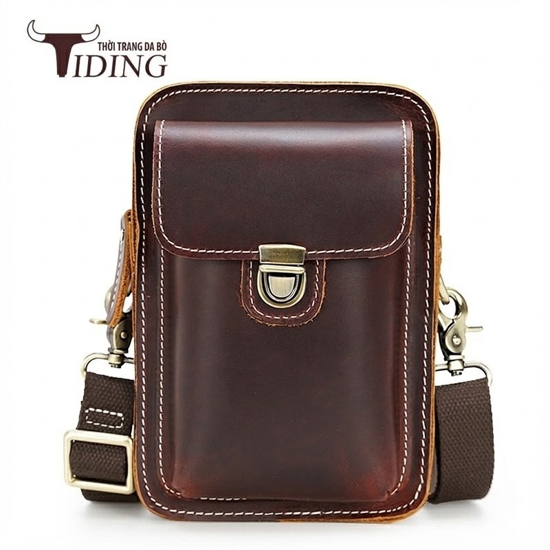 Túi Đeo Chéo Mini Nam Nữ Da Bò Retro Đa Năng