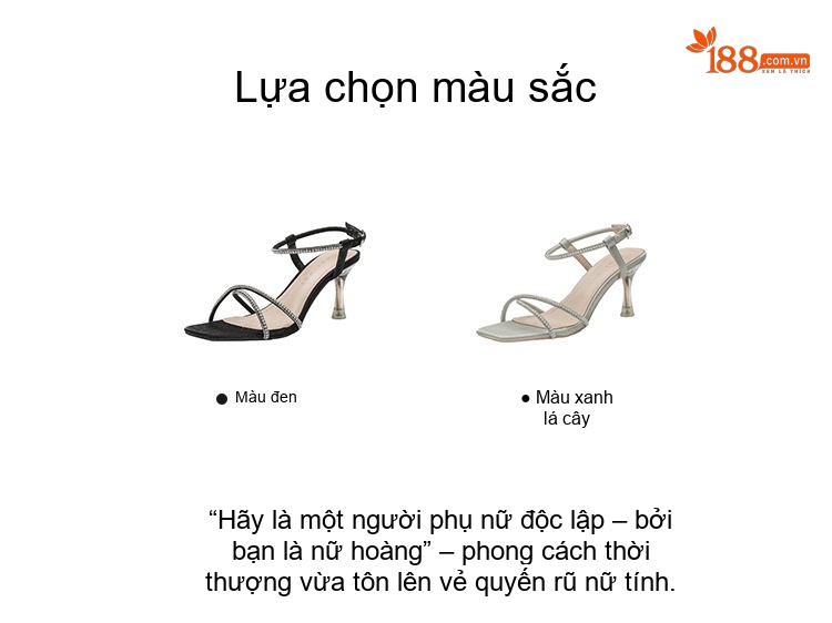 Giày Sandal Cao Gót Nữ Quai Mảnh Hở Ngón Đính Đá Gót Cao 8cm Màu Đen, Trắng chi tiết 3