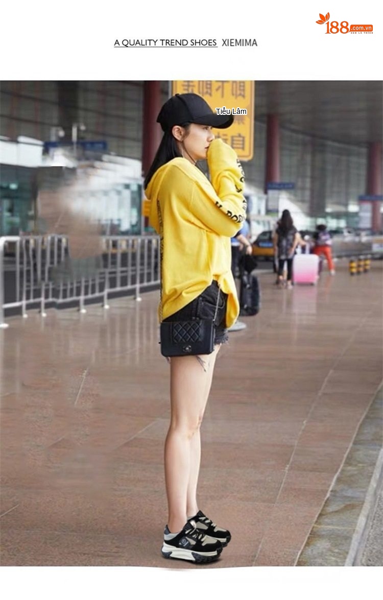 Giày Thể Thao Nữ Đế Dày Phong Cách Hàn Quốc Chiều Cao Đế Khoảng 5cm Màu Đen, Xám chi tiết 5