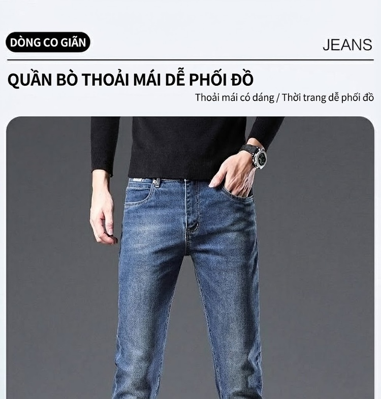 Quần Jean Dáng Suông Nam Cotton Cao Cấp Màu Đen, Xám... chi tiết 33
