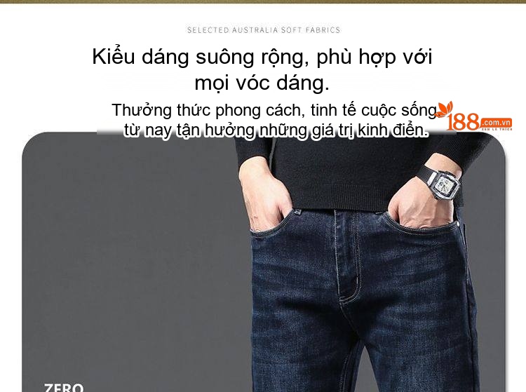 Quần Jean Dáng Suông Nam Co Giãn Thoải Mái Màu Đen chi tiết 26