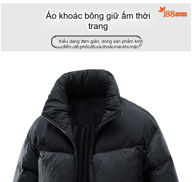 Áo Khoác Cotton Nam Nữ Có Mũ Trùm Đầu Tháo Rời Được Dáng Rộng Lót Dày Màu Vàng, Đen chi tiết 2
