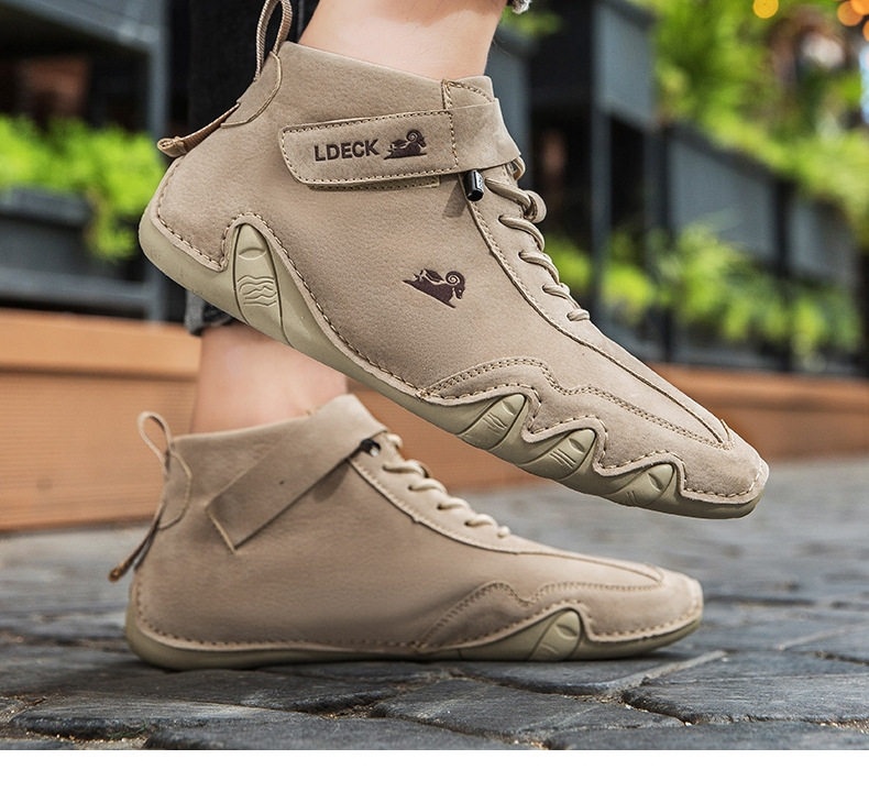 Giày Boot Martin Nam Cổ Cao Dây Buộc Da Mờ Phong Cách Thể Thao Chiều Cao Đế Khoảng 3cm Màu Be, Xám chi tiết 3