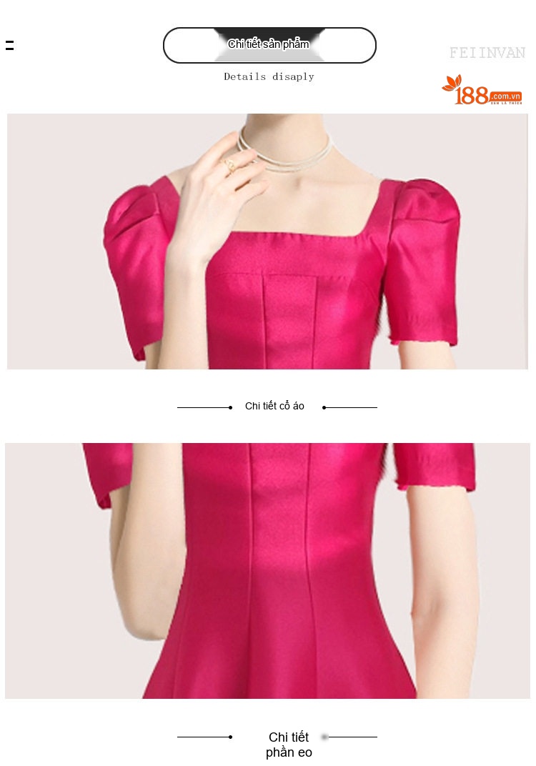 Váy Đầm Dự Tiệc Nữ Cổ chữ Vuông Tay Bồng Xòe dáng chữ A Màu Đỏ, Hồng, Đen, Xanh Dương chi tiết 7