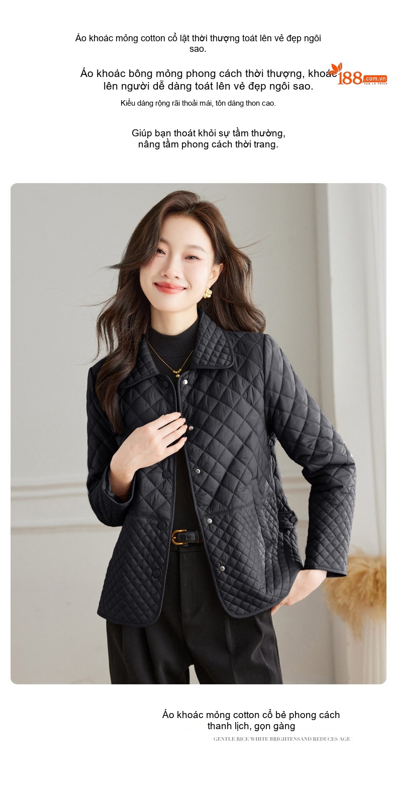 Áo Khoác Cotton Chần Bông Dáng Ôm Phong Cách Hàn Quốc Màu Be, Đen chi tiết 2