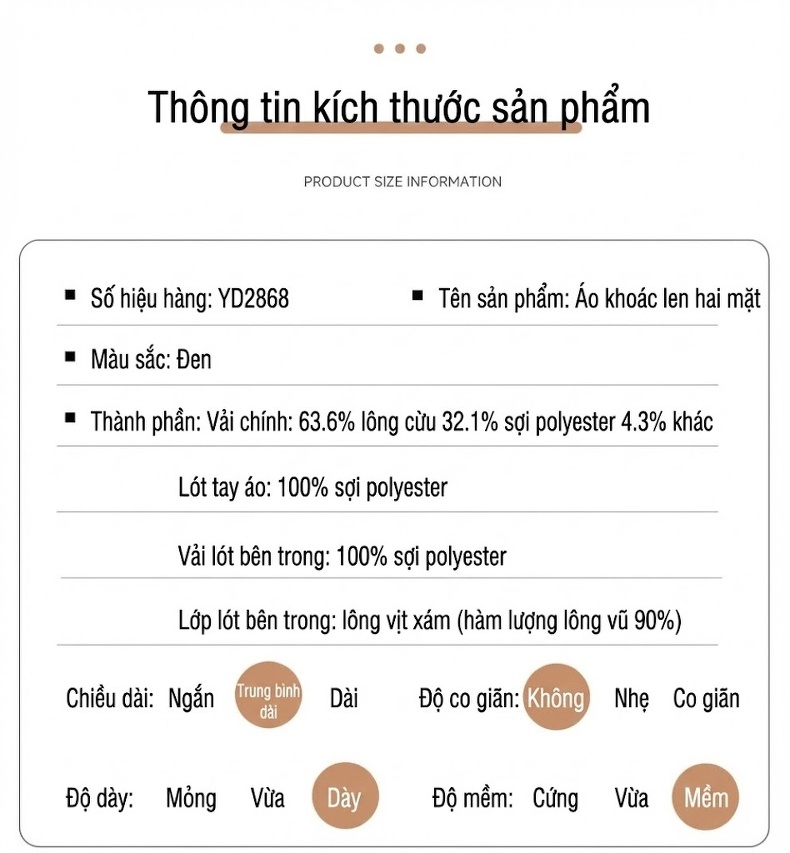 Áo Khoác Nam Dạ Lông Cừu Hai Mặt Dáng Dài Trung Niên Có Lớp Lót Lông Vũ Tháo Rời Màu Đen chi tiết 19