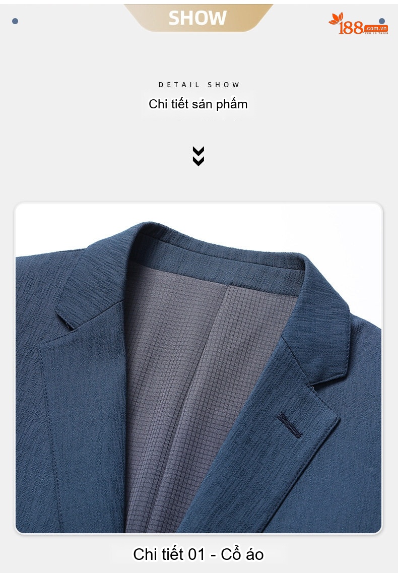 Áo Vest/Blazer Nam Dáng Ôm Vừa Vặn Chống Nhăn Màu Xanh Navy chi tiết 14