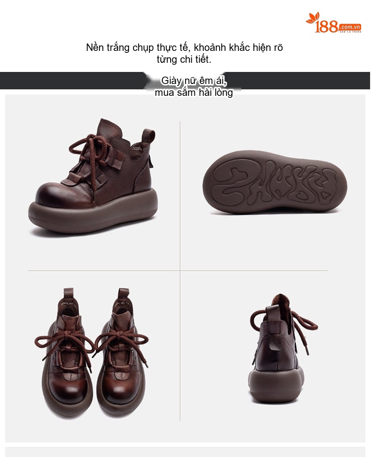 Giày Boot Nữ Da Bò Cổ Ngắn Phong Cách Anh Quốc Chiều Cao Đế Khoảng 5cm Màu Đen, Nâu chi tiết 16