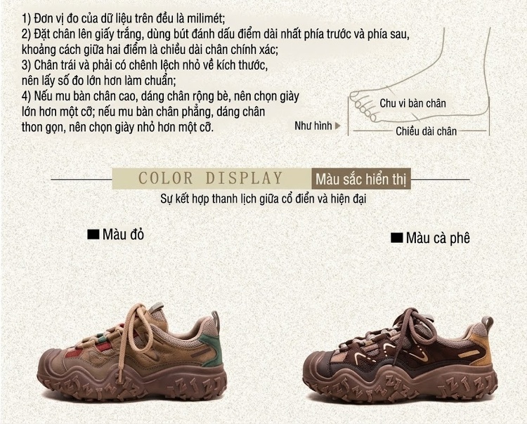 Giày Thể Thao Nữ Đế Răng Cưa Buộc Dây Chiều Cao Đế Khoảng 5cm Màu Nâu chi tiết 3