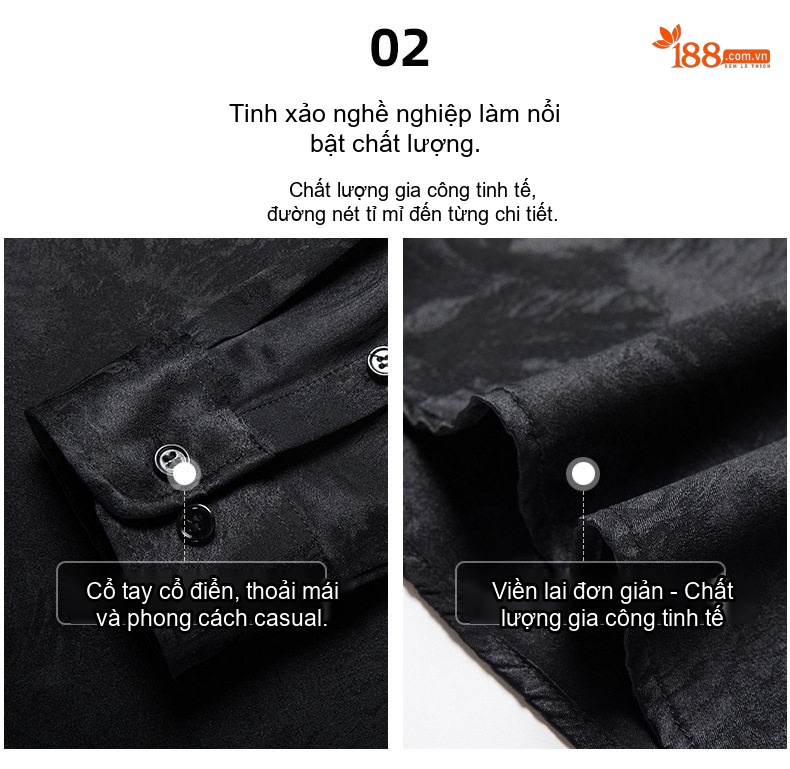 Áo Sơ Mi Nam Tay Dài Lụa Tơ Tằm In Họa Tiết Cao Cấp Phong Cách Hàn Quốc Màu Đen, Trắng chi tiết 6