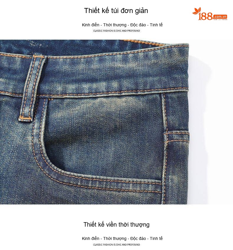 Quần Jean Nam Ống Đứng Co Giãn Thoải Mái Dáng Suông Màu Xanh Denim chi tiết 11