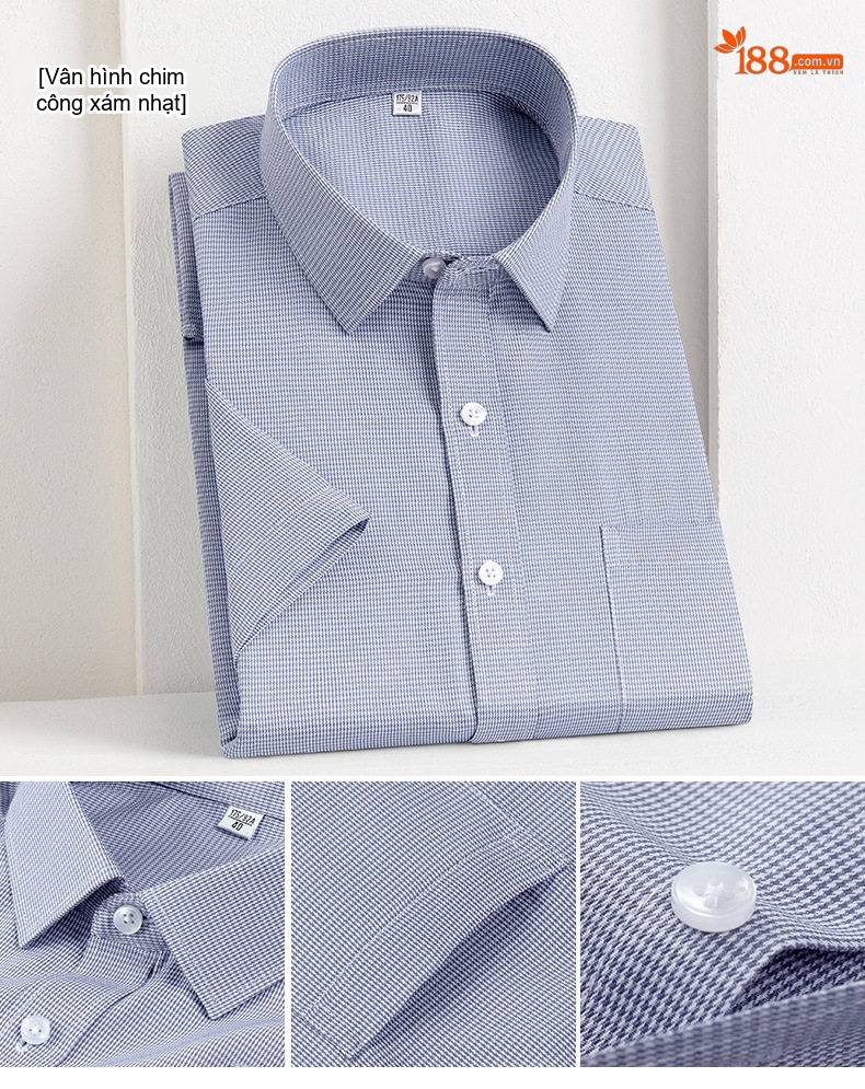 Áo Sơ Mi Nam Cotton Ngắn Tay Dáng Ôm Chống Nhăn Màu Trắng, Xanh Dương, Tím, Xám... chi tiết 15