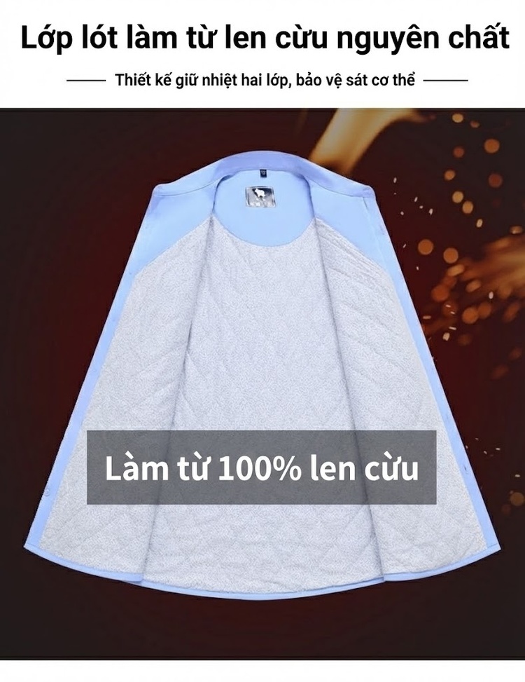Áo Sơ Mi Nam Lót Lông Cừu Giữ Nhiệt Dài Tay Màu Trắng, Xanh Dương, Tím chi tiết 3