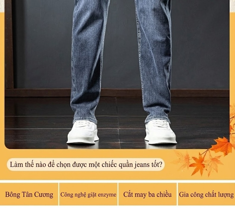 Quần Jean Nam Ống Đứng Co Giãn Thoải Mái Kiểu Dáng Thời Trang Màu Xanh Dương Đậm, Xanh Dương Nhạt chi tiết 2