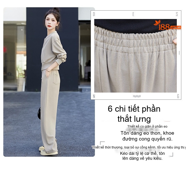 Bộ Quần Áo Nữ Thu Đông Phong Cách Hàn Quốc Thiết Kế Áo Khoác và Quần Ống Rộng Màu Be, Trắng chi tiết 9