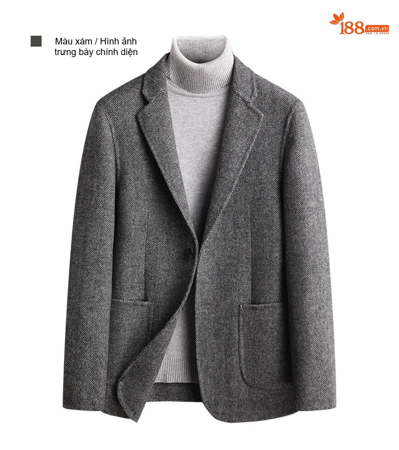 Áo Vest Nam Hai Mặt Thu Đông Thủ Công Lông Cừu Họa Tiết Xương Cá Size Lớn Màu Xám, Nâu chi tiết 33
