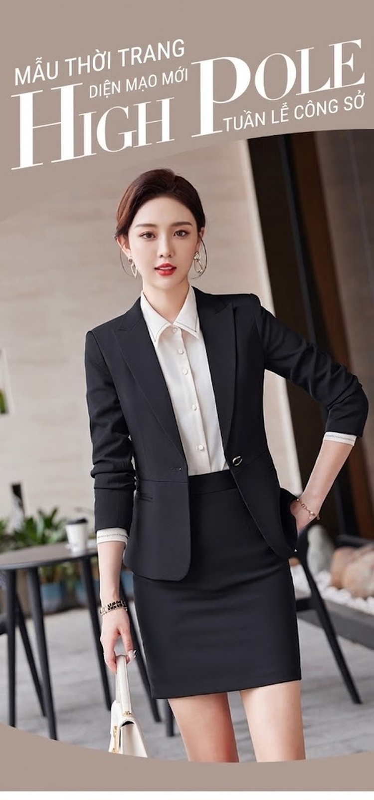 Bộ Vest Công Sở Nữ Dáng Ôm Thanh Lịch Màu Đen, Xanh Navy chi tiết 2