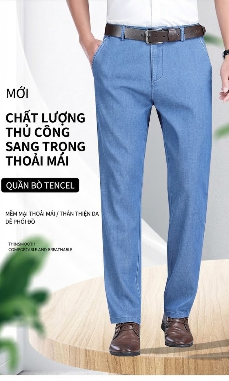Quần Jean Nam Ống Đứng Co Giãn Nhẹ Kiểu Dáng Trẻ Trung Màu Xanh chi tiết 1