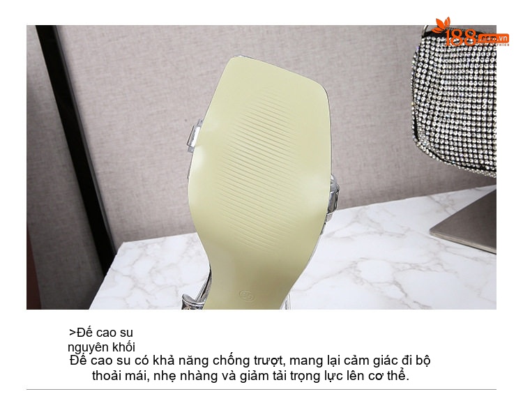 Giày Sandal Cao Gót Nữ Quai Mảnh Đính Đá Gót Cao 8cm Màu Đỏ, Trắng, Hồng, Xanh Dương... chi tiết 8