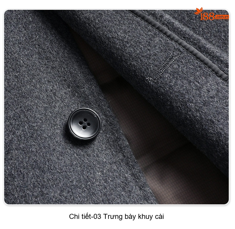 Áo Khoác Dạ Nam Lông Cổ Chồn Tháo Rời Lót Lông Vũ Màu Xám, Xanh Navy, Đen chi tiết 26