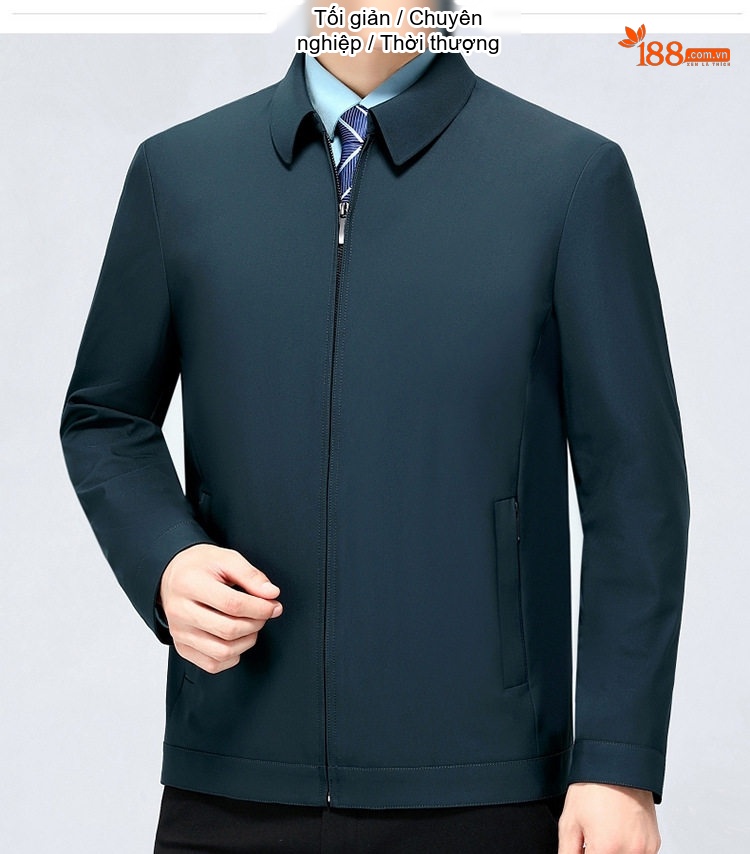 Áo Khoác Nam Cổ Bẻ Khóa Kéo Dáng Suông Rộng Vải Dệt Màu Xanh Navy, Đỏ Rượu, Be, Xanh Đen, Xám... chi tiết 28