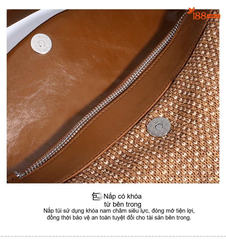 Túi Đeo Vai Nữ Thủ Công Đan Dệt Thiết Kế Tối Giản Phong Cách Lười Biếng Màu Nâu, Be, Đen chi tiết 13