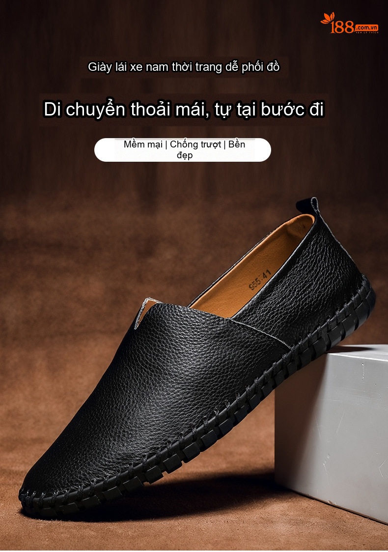 Giày Lười Nam Da Bò Size Lớn Chiều Cao Đế Khoảng 2cm Màu Đen, Xanh Navy, Nâu, Trắng... chi tiết 1