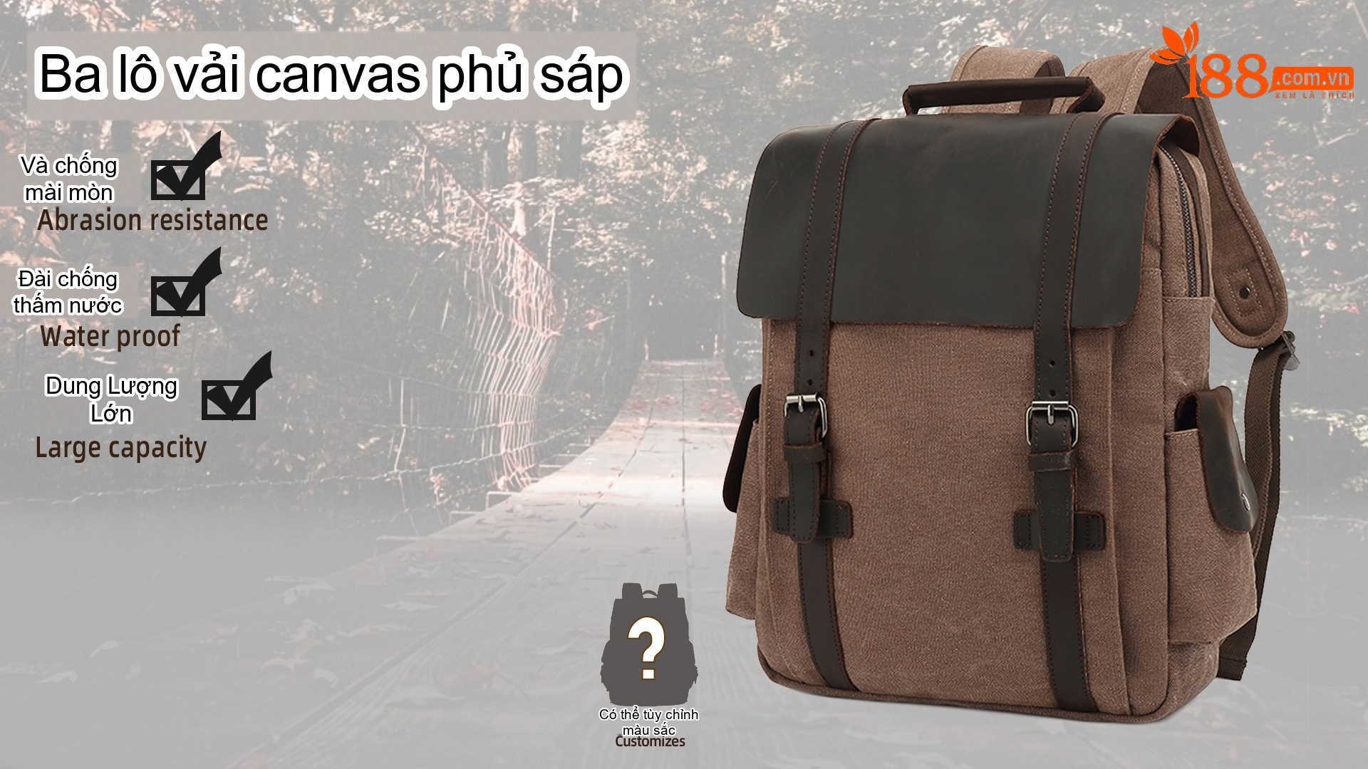 Balo Canvas Phối Da Mờ Du Lịch Phong Cách Vintage chi tiết 2